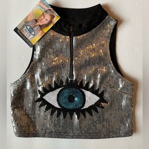 NWT Sequins crop top evil eye stretch top